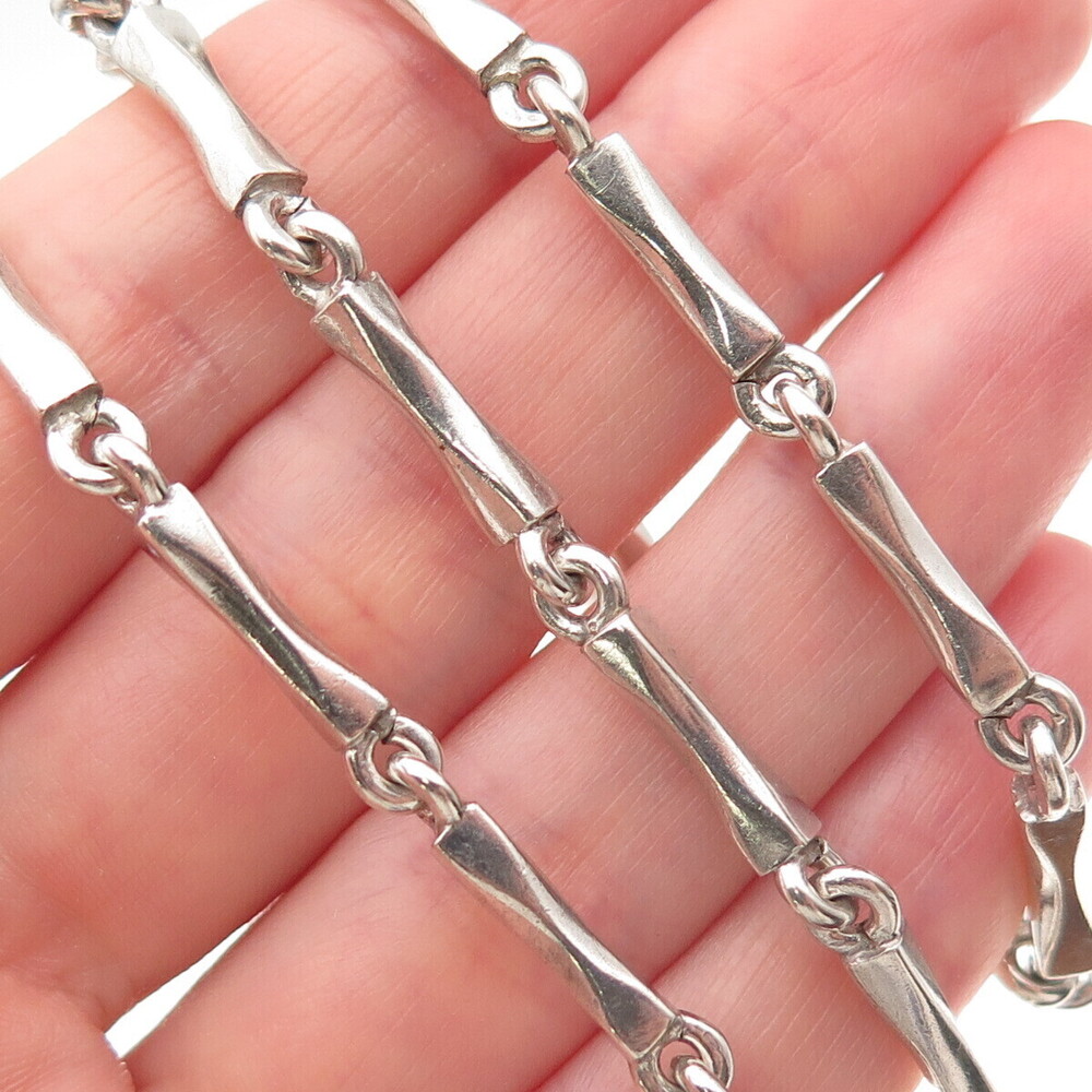 925 Sterling Silver Vintage Mexico Modernist Bar Chain Necklace 28"